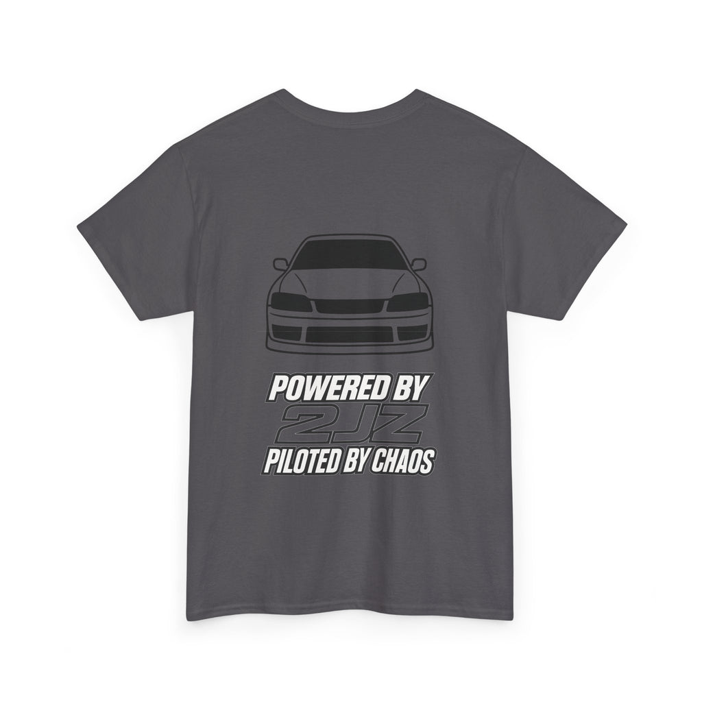 Car Drift Tee — Minimal Front Logo & Rear Skyline Coupe Graphic