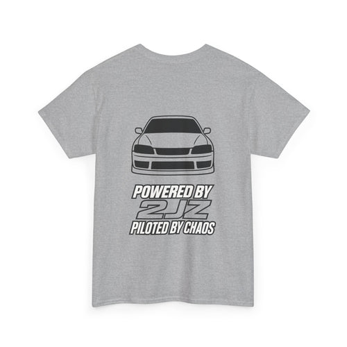 Car Drift Tee — Minimal Front Logo & Rear Skyline Coupe Graphic